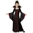 thumbnail image 6 of TANGQIOP Halloween Girls'S Clothes Witch Costume Medieval Vintage Tie-Up Stand Collar Flared Sleeve Printed Long Dress Wine 150, 6 of 9