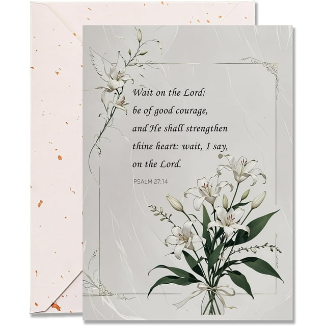 Christian Condolence Card with Scripture \u2013 'Wait on the Lord...' Bible Verse, Religious Sympathy Card with Envelope\u200b - Single Card