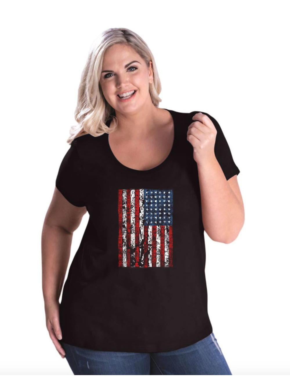 Womens and Womens Plus Size American Flag 4th of July Curvy T-Shirt, up ...
