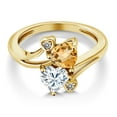 thumbnail image 3 of Gem Stone King 18K Yellow Gold Plated Silver Yellow Citrine White Moissanite and White Diamond Ring for Women (1.48 Cttw, Heart Shape 6MM, Gemstone November Birthstone, Size 5), 3 of 6