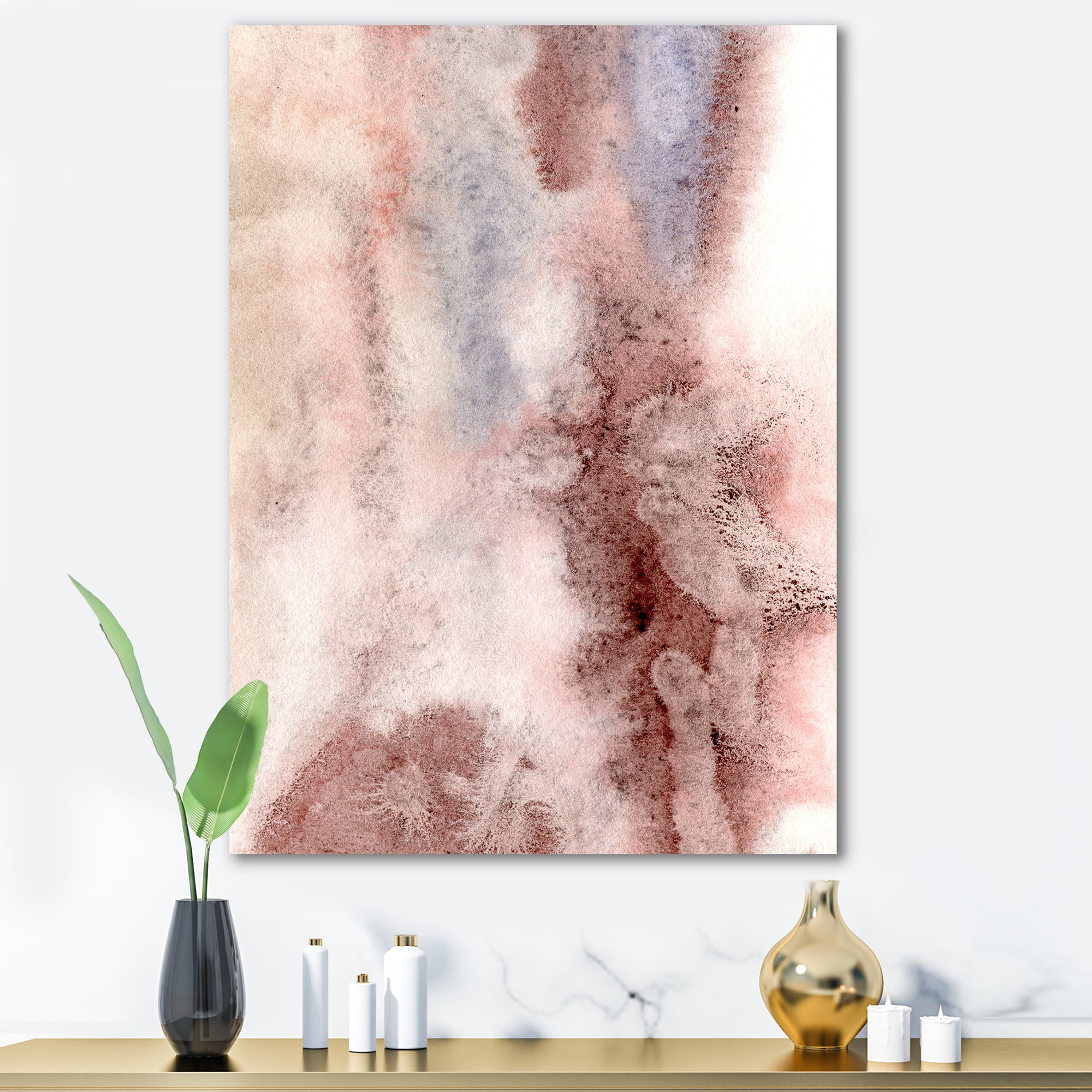 Designart ' Pastel Abstract With Pink Blue and Dark Red Spots ' Modern Canvas Wall Art Print