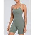 thumbnail image 4 of AGONVIN Women's Workout Spaghetti Strap Rompers Shorts Tummy Control One Piece Jumpsuit Matcha Green S, 4 of 7