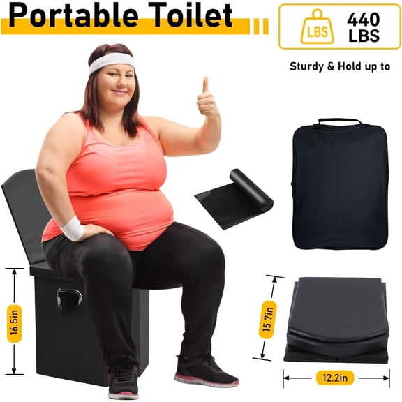 XL Portable Toilet for Adults with Pop-Up Privacy Tent, Folding Toilet Kit with Carry Bag, Outdoor Camping Shower Changing Room Tent for Hiking & Emergency Use