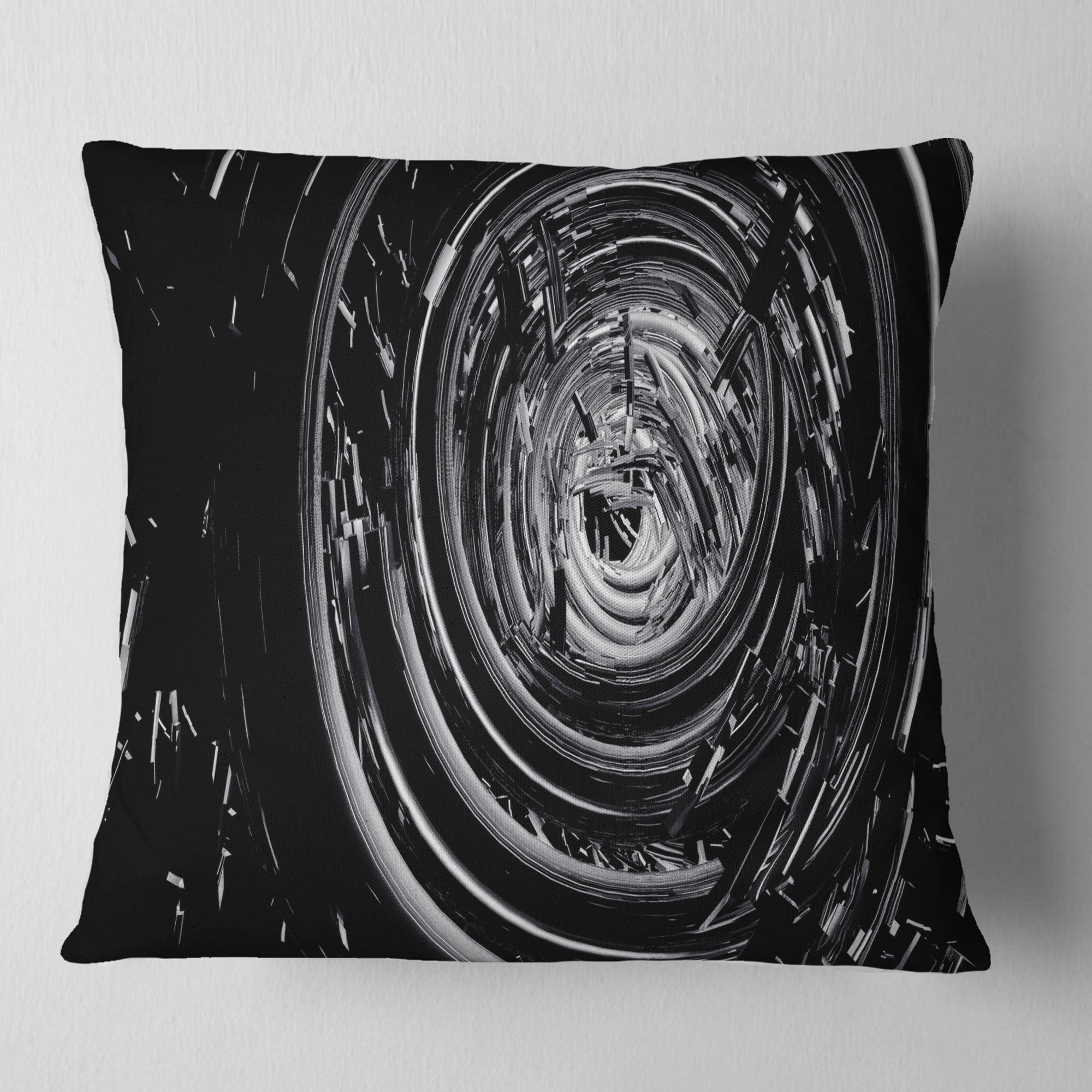 Designart Fractal 3D Black Whirlwind - Contemporary Throw Pillow - 18x18
