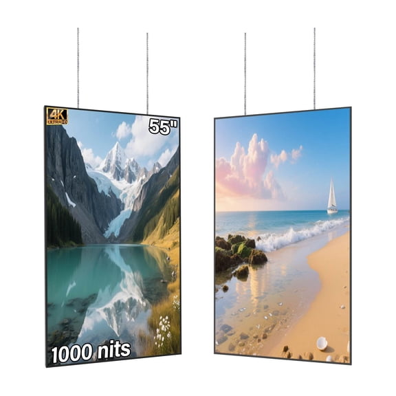 55inch Digital Signage Display, 4K 1000nits High Brightness Slim Fit Frameless Digital Signage, LCD Advertising Display, CMS/Plug & Play Auto Play, 7/24 Timer Switch, Built-in Speaker, Android 11OS