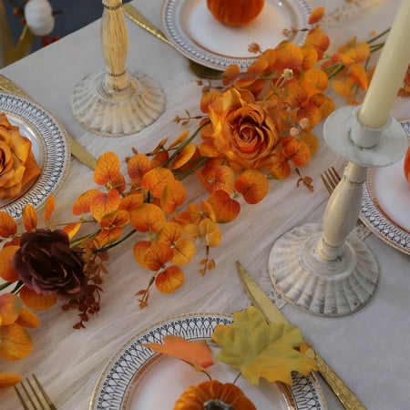 JMKQLZ Simulation Eucalyptus Rose Vine Garland – Harvest Season Decor with Realistic Texture – Versatile Seasonal Hanging Ornament for Mantel Staircase Decorations