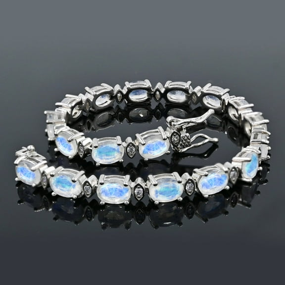 Natural Rainbow Moonstone Bracelet, 925 Sterling Silver, Tennis Bracelet, June Birthstone, Anniversary Gift, Gift For Her