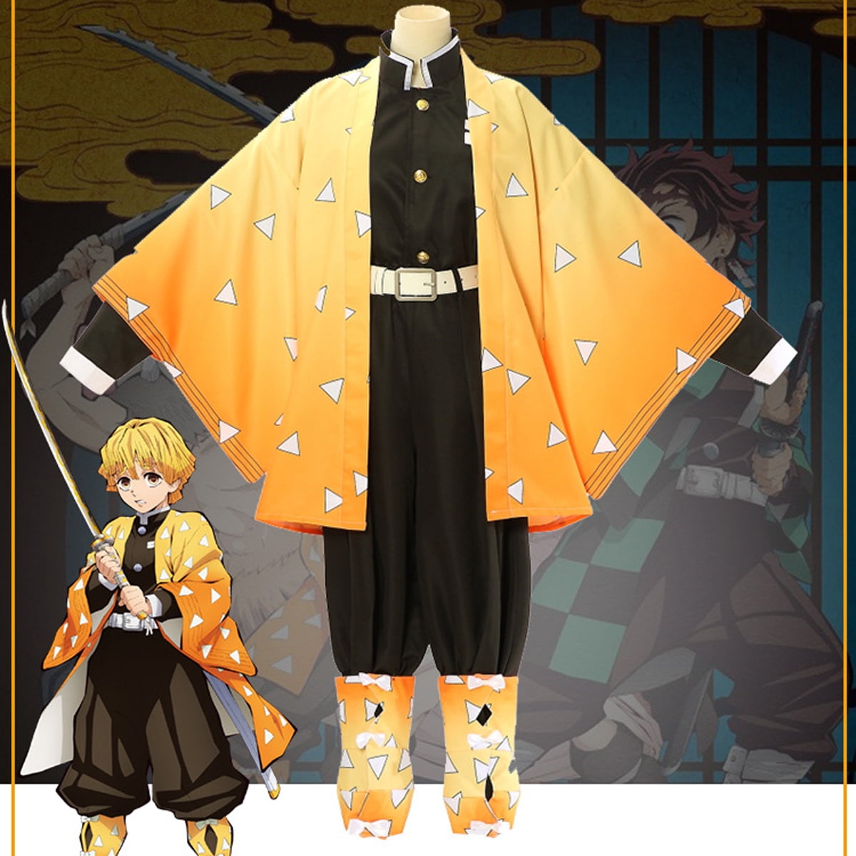Female Style Zenitsu Demon Slayer Cosplay Costume XS BRAND NEW 