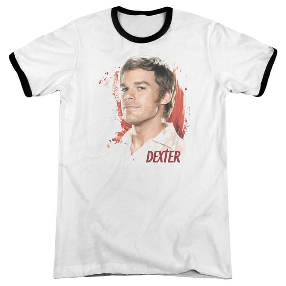 Dexter Blood Splatter Adult Ringer T-Shirt White Black