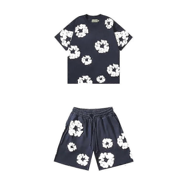 2025 Summer Men's Shorts Set, Hip Hop Style,Cotton, Casual Fitness, Travel Ready,2-Piece