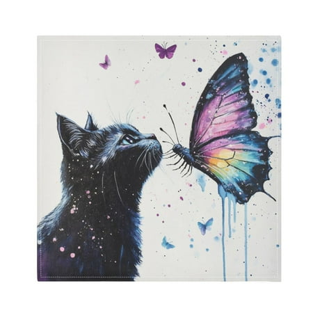 

Napkin Satin Napkin 20*20Inchx6 Kitchen Towel Dinner Plate Towel Decorative Towel Napkin Tea Towel Suitable For Kitchen Table Kiss Butterfly Cat