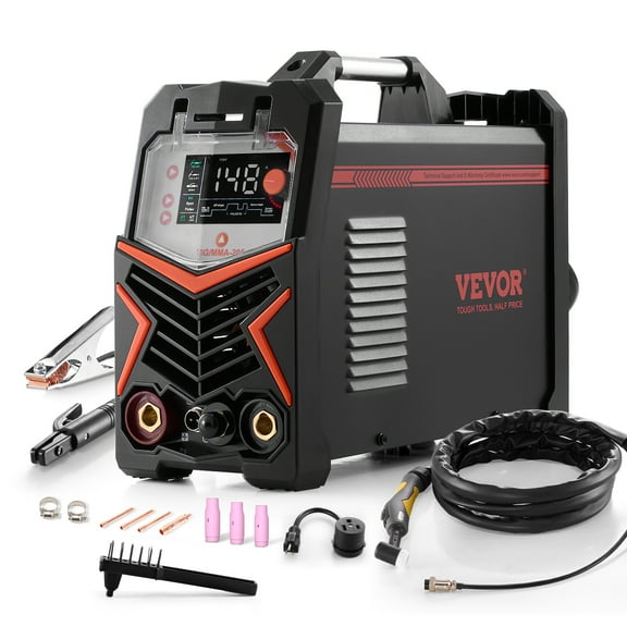 VEVOR TIG Welder, 205A 3-In-1 Welding Machine (Large LED Display)- DC TIG/DC Pulse TIG/MMA(Stick), 110&220V Dual Voltage Electric Welder with IGBT Inverter High-Frequency Start