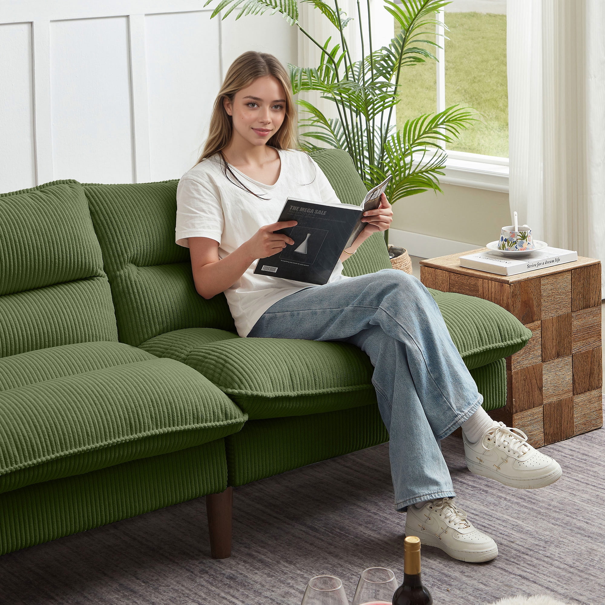 Pingliang Home 72" Futon Convertible Sofa Bed,Modern Linen Loveseat Sleeper Sofa Couch for Living Room Apartment Dorm Bedroom Office Studio,Green