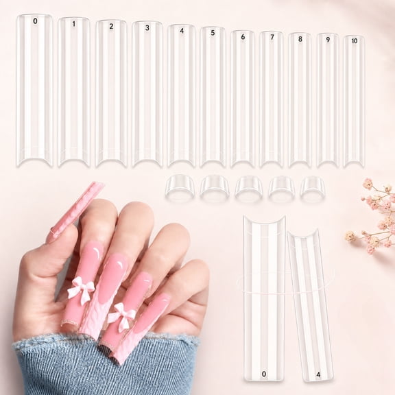 500 PCS Clear Nail Tips for Acrylic Nails Professional, 2XL Extra Long, 12Sizes Half Cover Straight Tapered Square French Fake Nail Tips for Nail Salons Home DIY