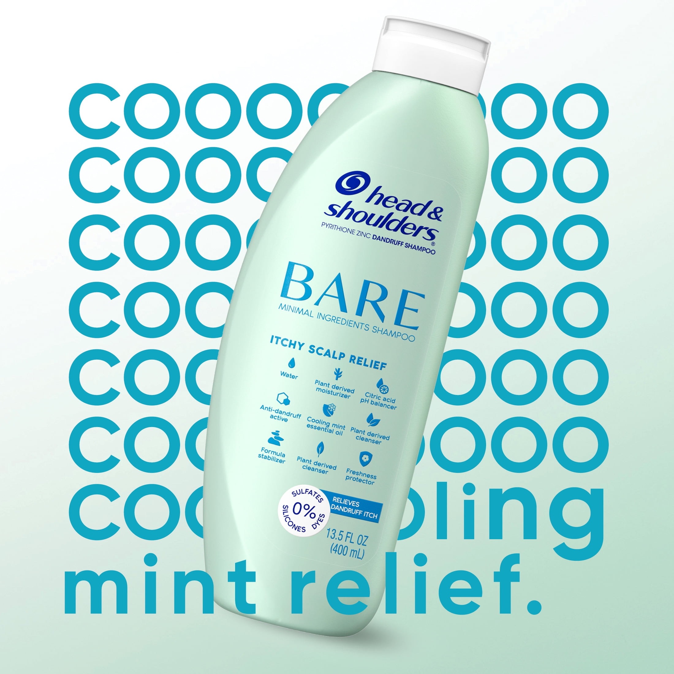 Head and Shoulders BARE Itchy Scalp Relief Dandruff Shampoo, Sulfate Free, Itchy Scalp Relief, 13.5 fl oz