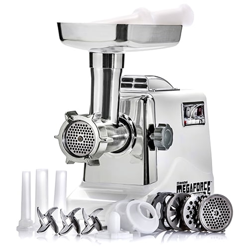 Electric Meat Grinder Meat Mincer & Sausage Stuffer Grinder 2800W Max Sausage Maker with 4 Stainless Steel Grinding Plates Sausage Stuffing Tubes Kubbe Attachments for Home Use&Commercial Silver&White Cutting Blade 