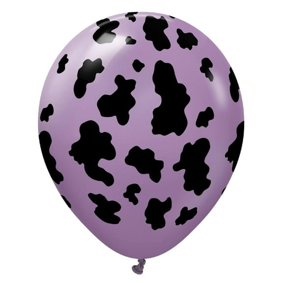 12 inch Kalisan Safari Cow - Lavender W/ Black Ink Latex Balloons (25 Pack) - Party Supplies Decorations