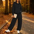 thumbnail image 7 of Women Two Piece Set Long Sleeve Loose Hooded Sweatshirt Solid Color Drawstring Elastic Waist Wide Leg Curved Pants Tracksuit Casual Daily Sports Outfit, 7 of 7