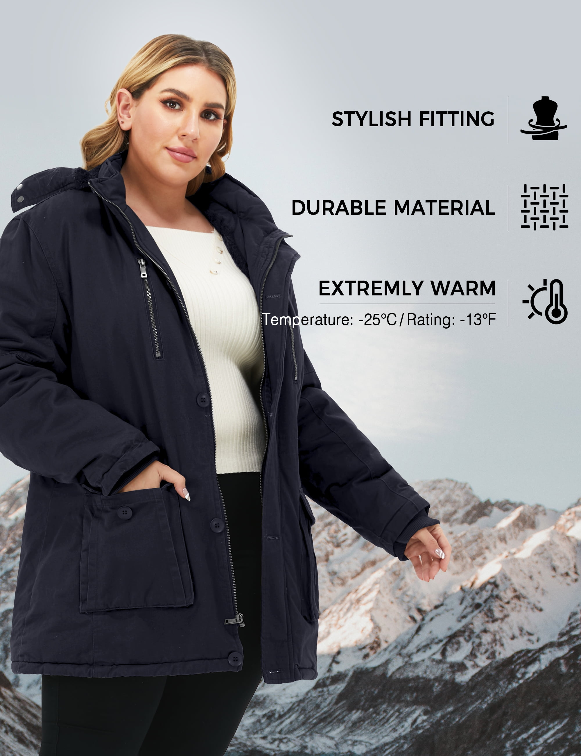 Soularge Women's Winter Plus Size Thickened Cotton Coat with