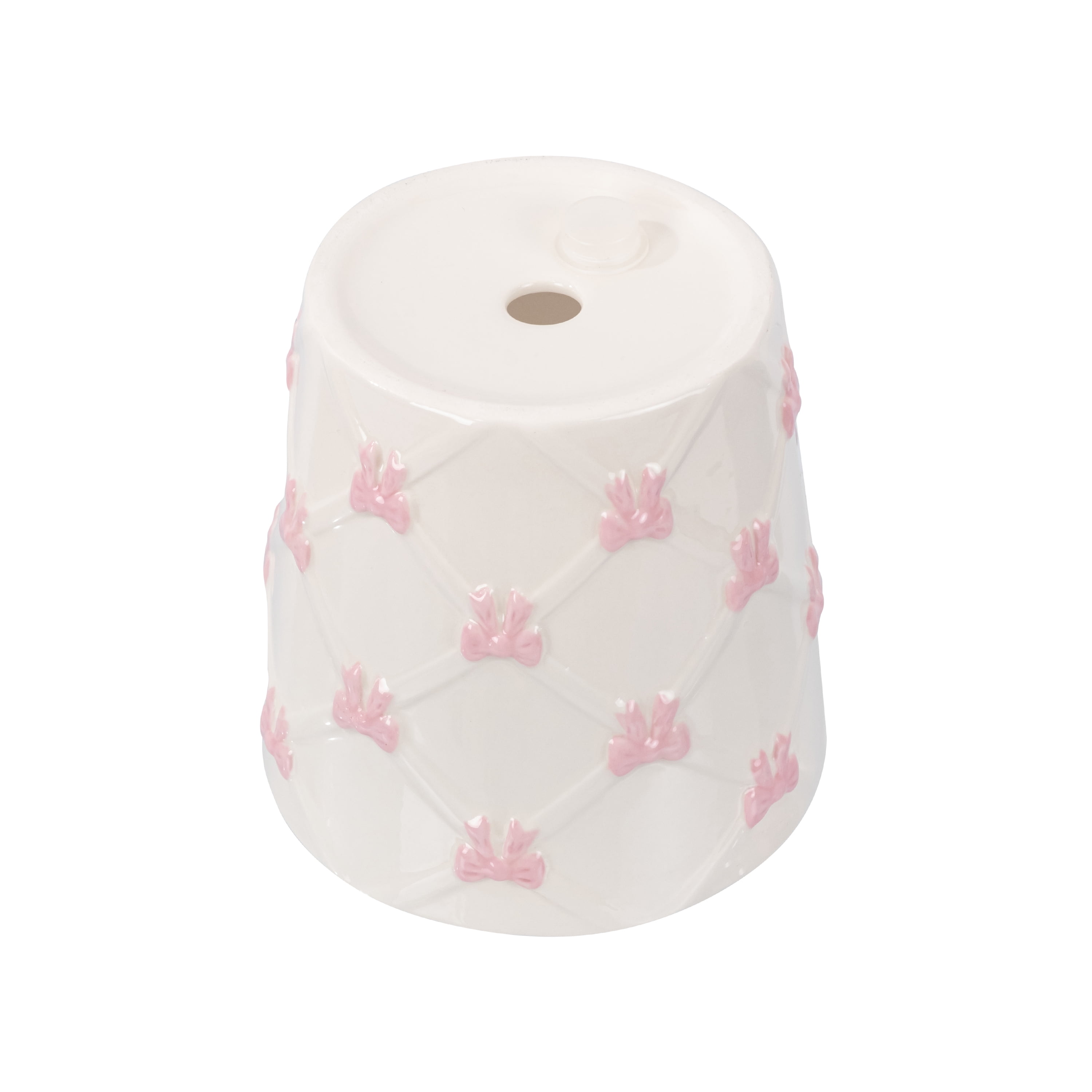 Mainstays Round Ceramic Bow Planter, Cream and Pink, 6.25 in x 6.25 in x 6 in