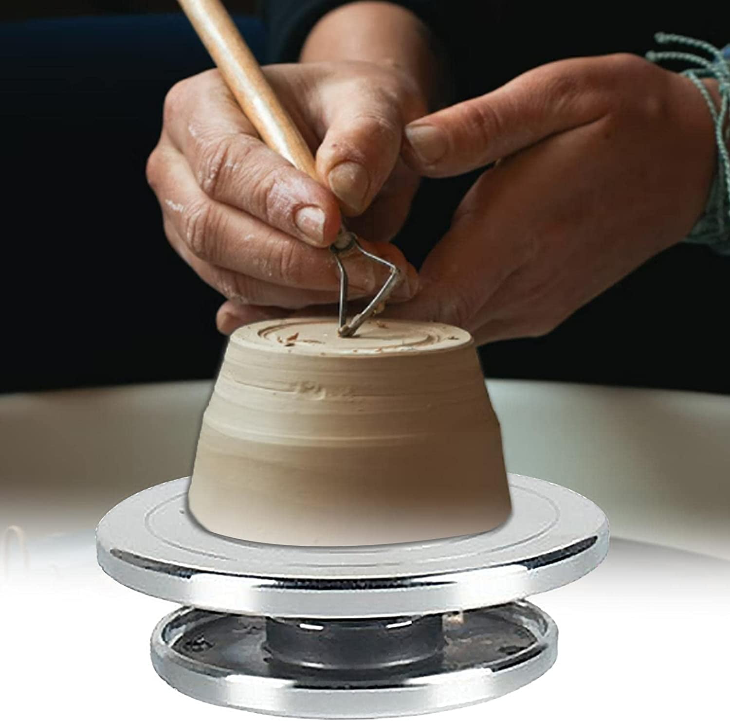 ABPETE Durable Wheel Turntable Pottery Clay Turn Table Banding Wheel Cake Decorating Revolving Ceramic Tool for Model Building, 11cm