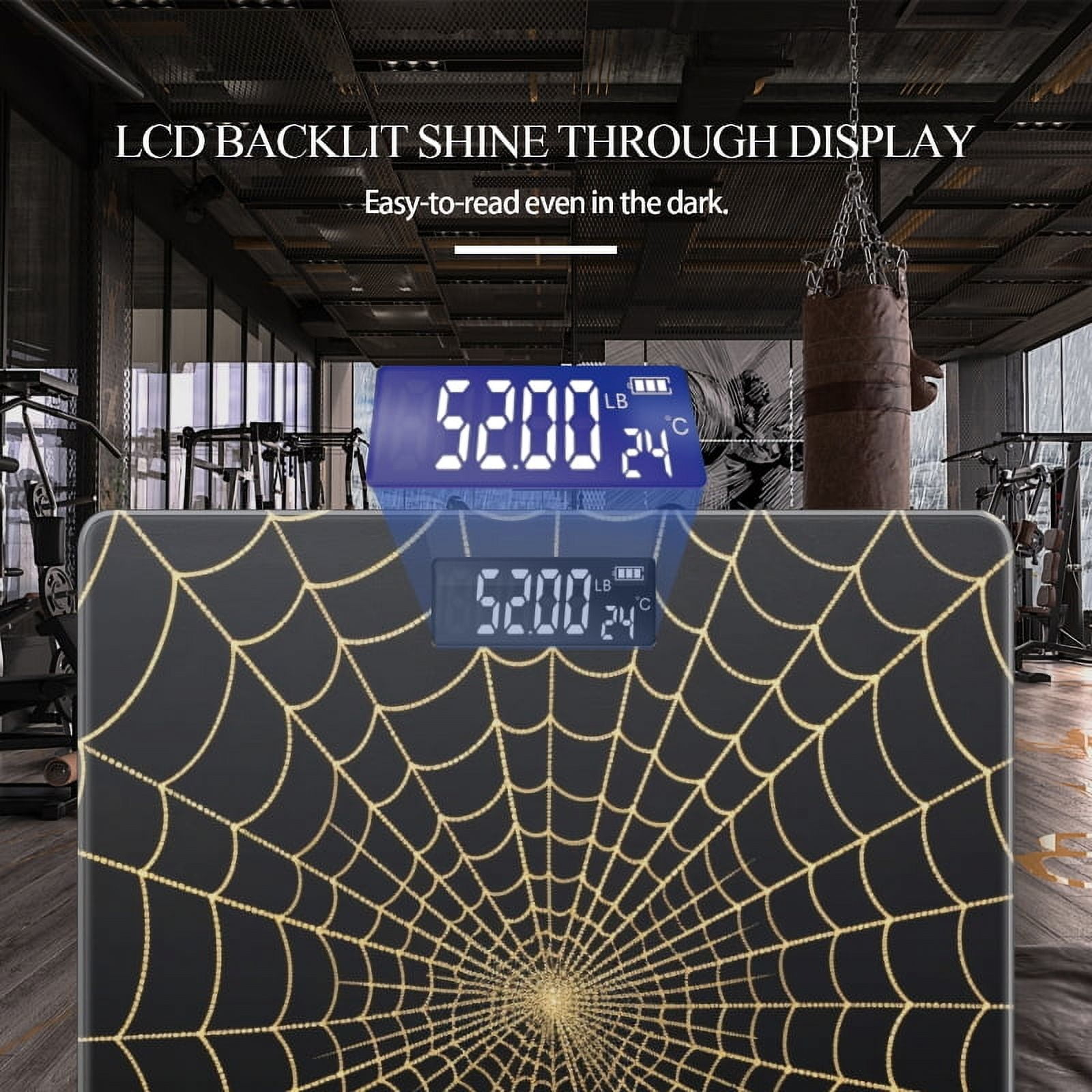 Bathroom Scale, Highly Accurate Digital Body Scale,Precisely Measures Weight up to 400 lbs-Spider Web Made Of Golden Thread On Black Background