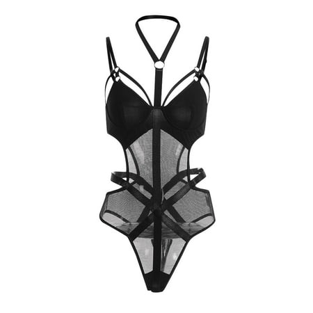 

Gubotare Lingerie For Women Open Crotch Women s Self Knot Front Teddy Lingerie One Piece Floral Lace Bodysuit Black XL