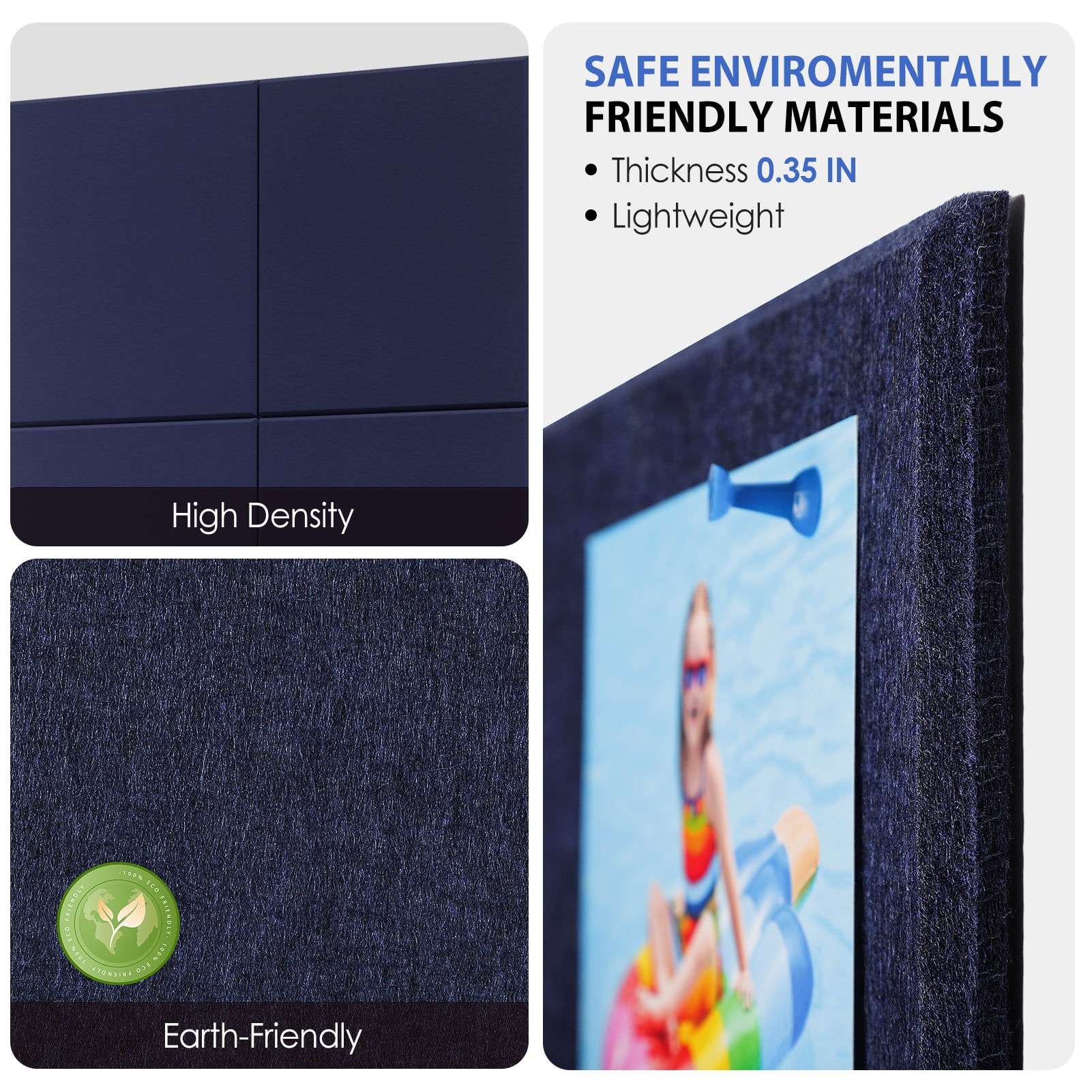 MaxGear Large Cork Board for Wall 48" x 36", 12 Pack Felt Wall Tiles with Pushpins, Dark Blue Bulletin Board, Pin Board Tack Board for Office, Home, Decoration