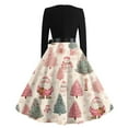 thumbnail image 4 of Christmas Dresses for Women Women's Casual Fashion Round Neck Long Sleeve Christmas Printed Party Vintage Long Dresses for Holiday Gathering,Hot Pink,5XL, 4 of 7
