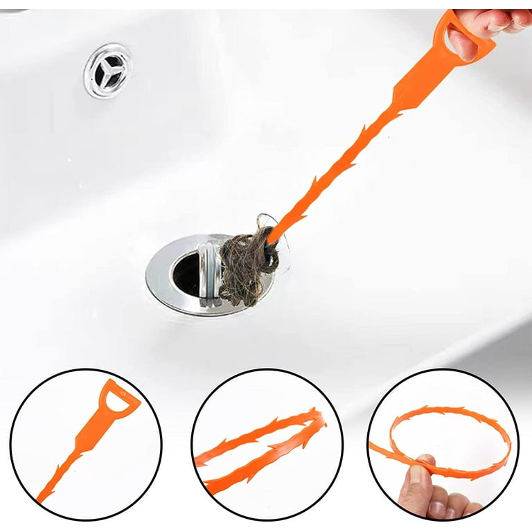 25 Inch Hair Drain Clog Remover Cleaning Tool. sink snake Drain Hair Remover  For Sewer, Toilet, Kitchen Sink, snake Drain Bathroom Tub.Toilet andshower  hair removal (4-Pack) 