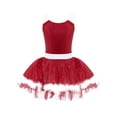thumbnail image 3 of CHICTRY Kids Girls Christmas Snowman Costume Sleeveless Faux Fur Trim Leotard Dance Dress Sequins Skating Outfit Red 12, 3 of 7