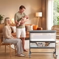 thumbnail image 4 of AILEEKISS Bedside Bassinet for Newborn, 6 Height Adjustable Baby Bassinet with Mosquito Net, Grey, 4 of 11