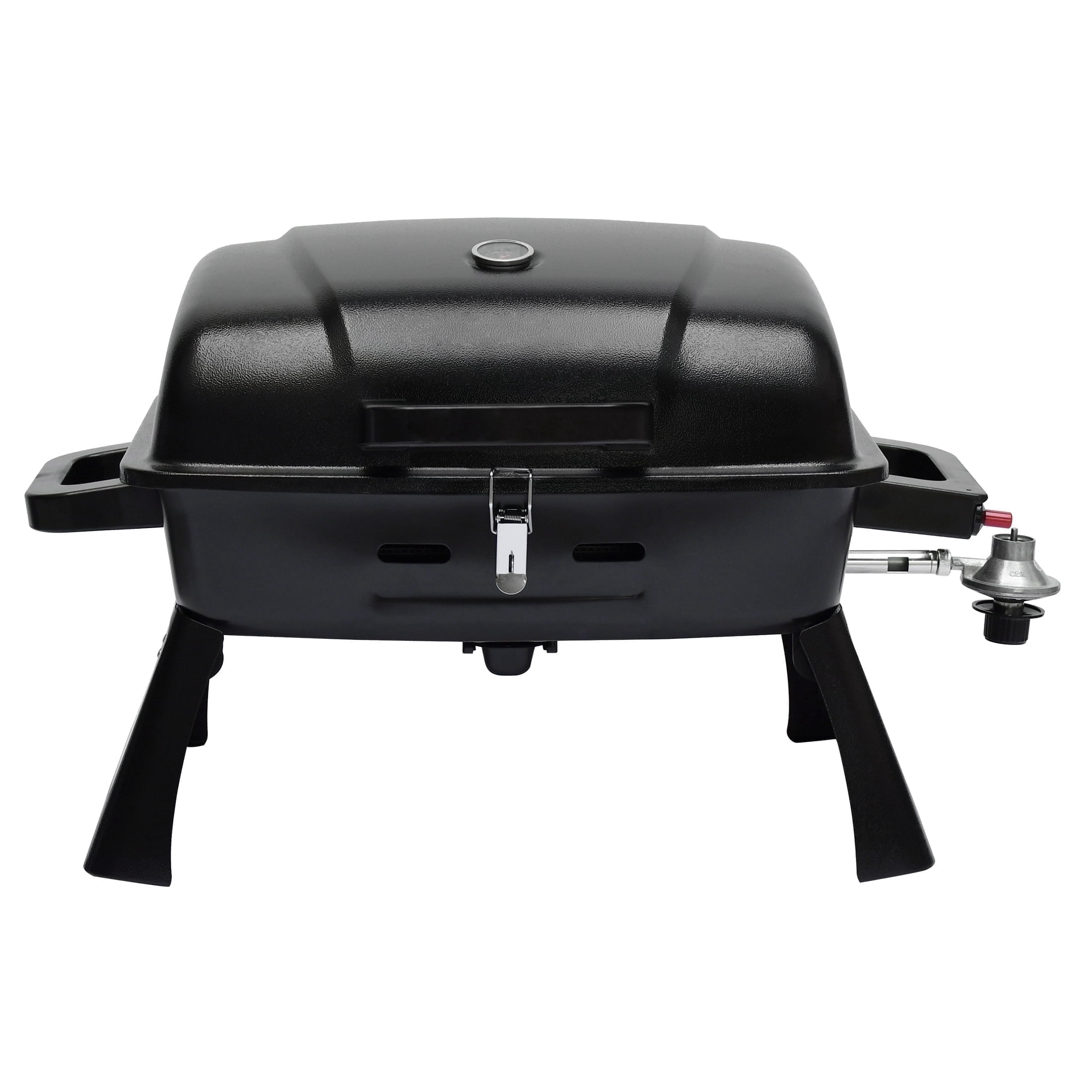 Brand Man Portable 1-Burner Tabletop Propane Gas Grill with Lid, Thermometer & Foldable Legs for Outdoor Cooking