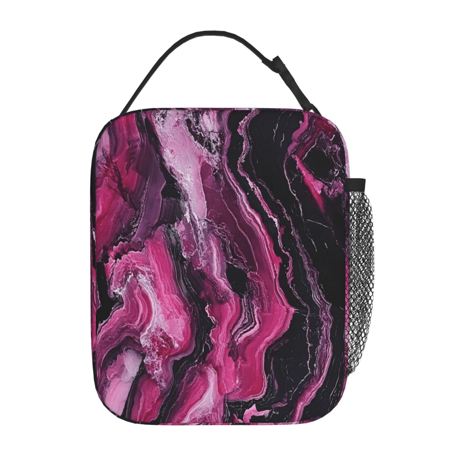 Lunch Bag For Women Men Insulated Portable Lunch Box Bento Box Office Picnic Travel Cooler Bag Darkmagenta Marble_3