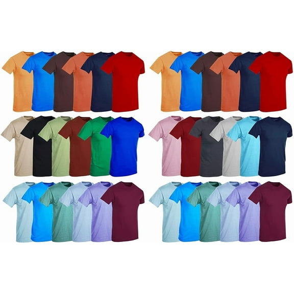 BILLIONHATS 36 Pack Mens Cotton Short Sleeve Lightweight T-Shirts, Bulk Crew Tees for Guys, Mixed Bright Colors Bulk Pack, XX-Large