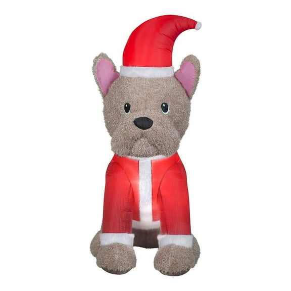 Fuzzy French Bulldog in Santa Coat Christmas Inflatable, 6ft
