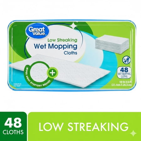 Great Valu Low Streaking Wet Mopping Cloths, 48 Count