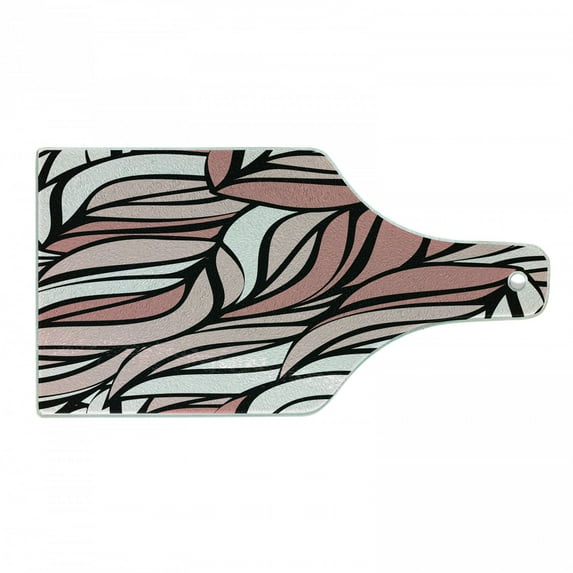 Coral Cutting Board, Digital Curving Mix Twisted Forms with Tangled Lines Knotty Color Illustration Image Print, Tempered Glass Cutting and Serving Board, Wine Bottle Shape, Coral, by Ambesonne
