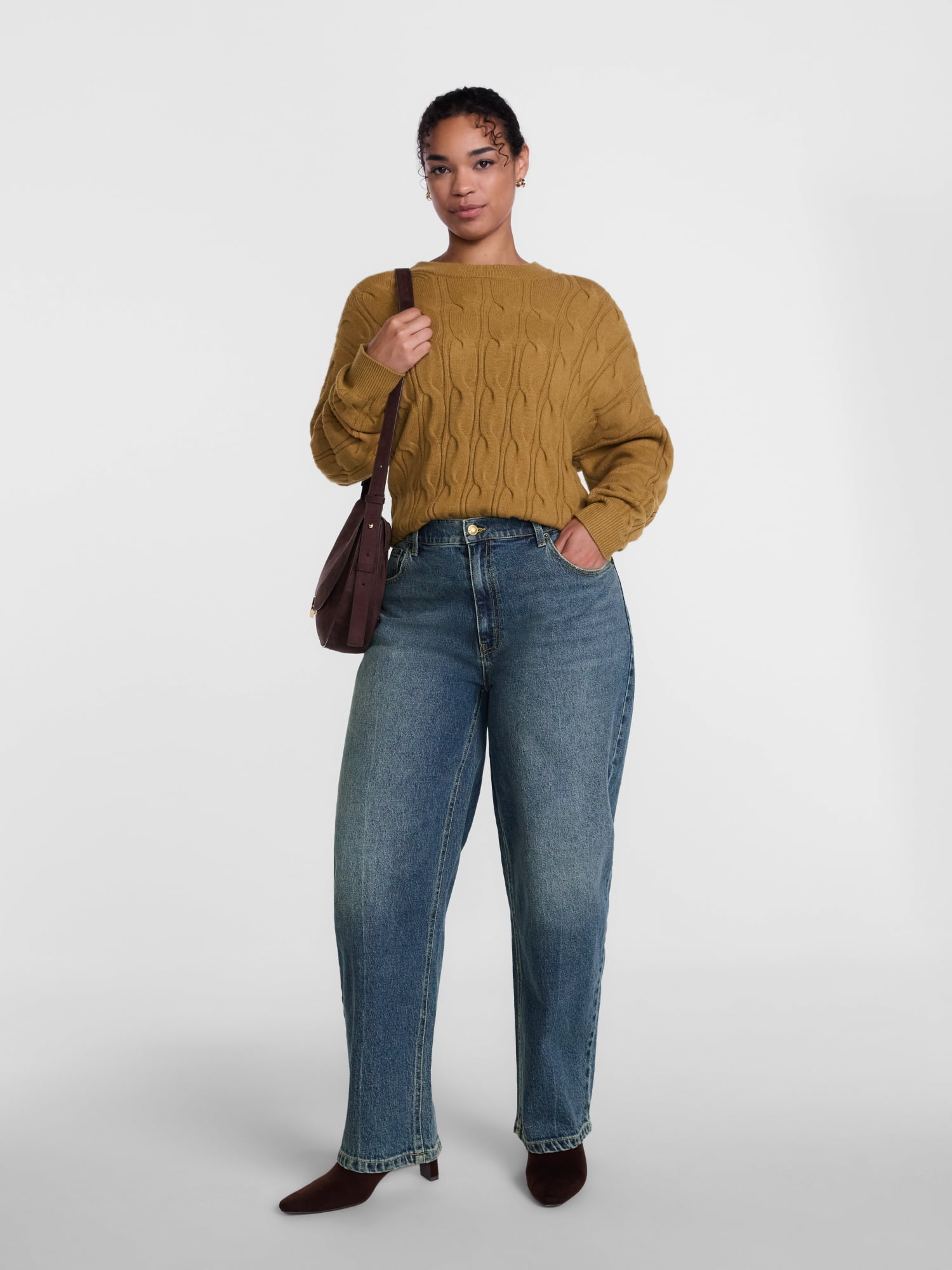 Scenario Women's and Women's Plus High Rise Tapered Barrel Crease Jeans, 27" Inseam, Sizes 0-28W