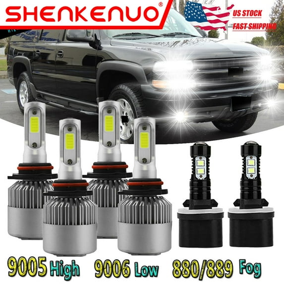 SHENKENUO for Suburban 1500 2001-2006 Headlights,9005 HB3 Hight Beam+9006 HB4 Low Beam Bulbs+880 Fog Light,6000k White,Pack of 6,S2