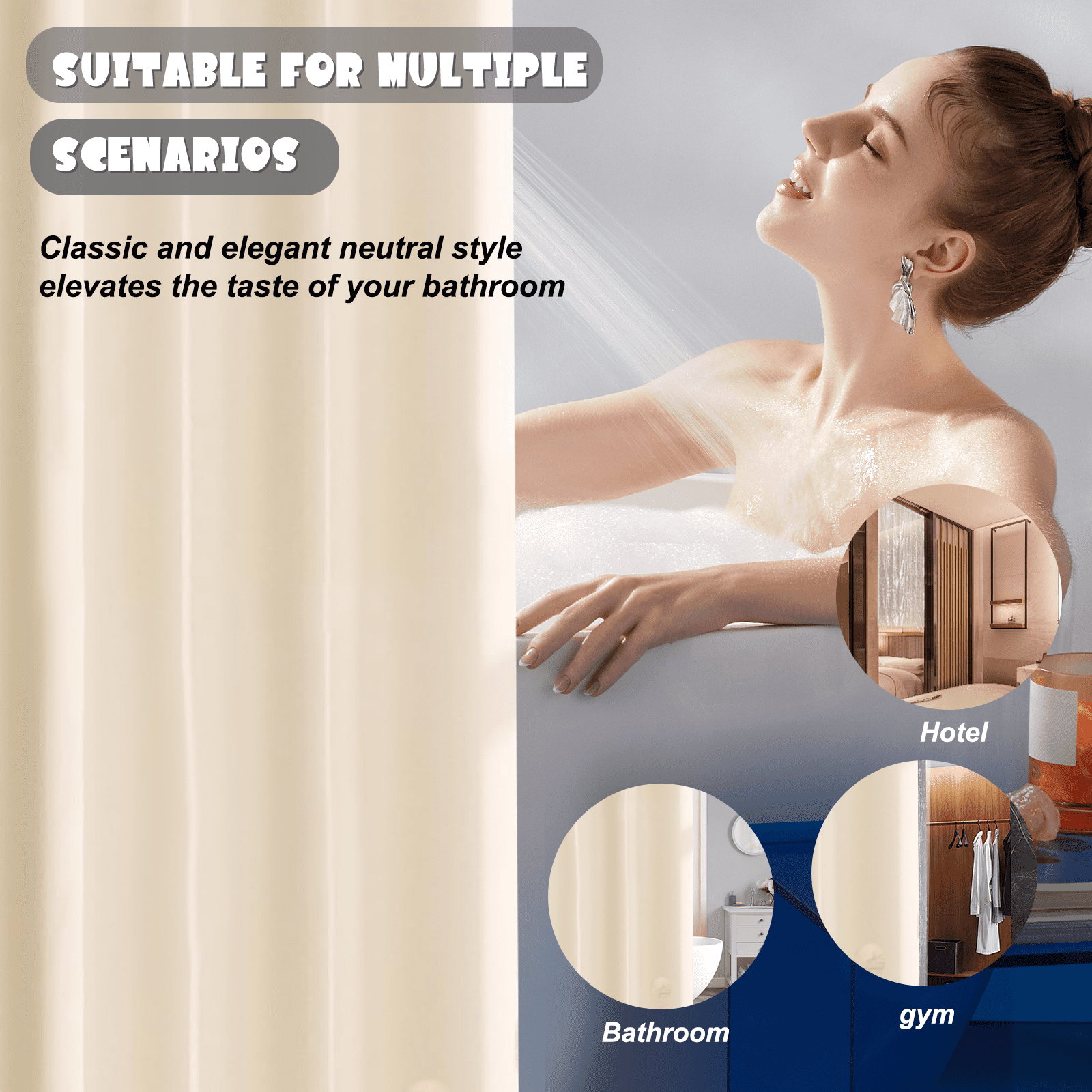 Dznils Extra Long Beige PEVA Shower Curtain Liner with Hooks Mildew Resistant, 72" W x 78" H, 2 Pack