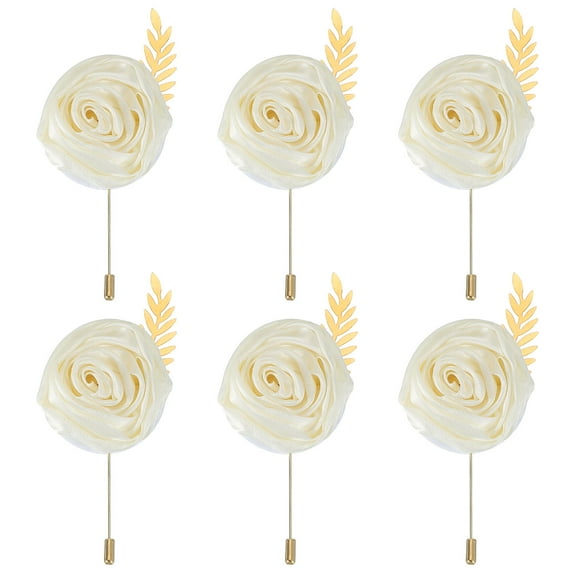 Uxcell 6 Pcs Groom Boutonnieres Rose Boutonnieres Pins for Men Wedding Ceremony Anniversary Prom Formal Party, Cream(4.7"x2")