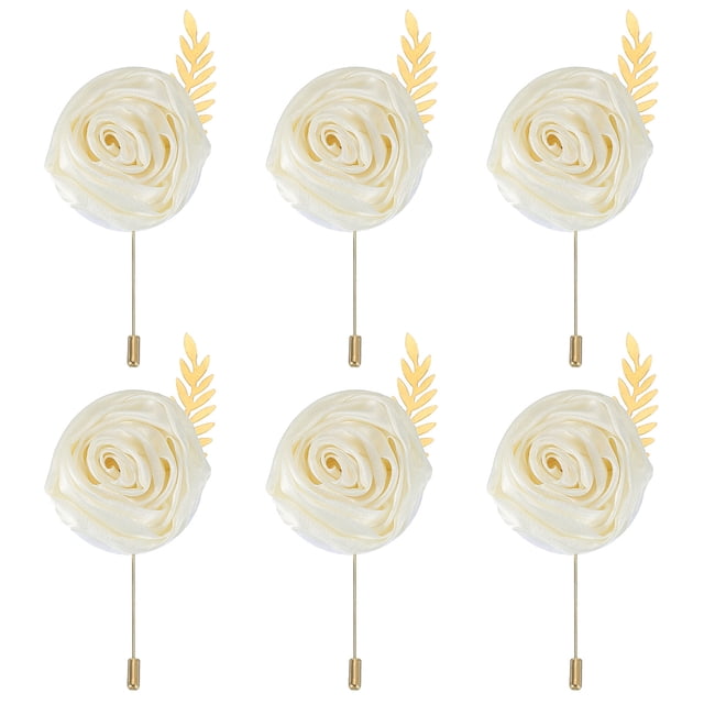 Uxcell 6 Pcs Ramilletes de Rosa para Novios Pins para Hombres Ceremonia de Boda Aniversario Prom Fiesta Formal, Crema(4.7"x2")
