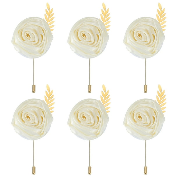 Uxcell 6 Pcs Ramilletes de Rosa para Novios Pins para Hombres Ceremonia de Boda Aniversario Prom Fiesta Formal, Crema(4.7"x2")