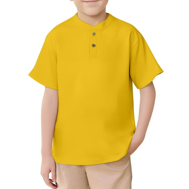 Hiiyo Big Boys Henley T Shirt Solid Color Short Sleeve T-Shirt, Yellow