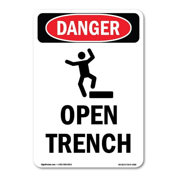 OSHA Danger Sign -  Open Trench | Plastic Sign | Protect Your Business, Construction Site, Warehouse & Shop Area |  Made in The USA