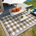 thumbnail image 3 of Gavee 8'x10' Plaid Outdoor Rug, Waterproof Reversible Patio Area Rug Indoor Outdoor Carpet, Plastic Farmhouse Geometric Carpet for RV Camping Deck Balcony, Brown and White, 3 of 9