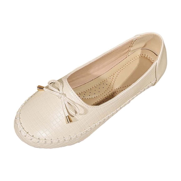 White Ladies Flat Loafers With Bow Detail Round Toe Closed Toe Soft Sole Casual Comfortable Versatile Fashionable Everyday Slip On Shoes Size 43
