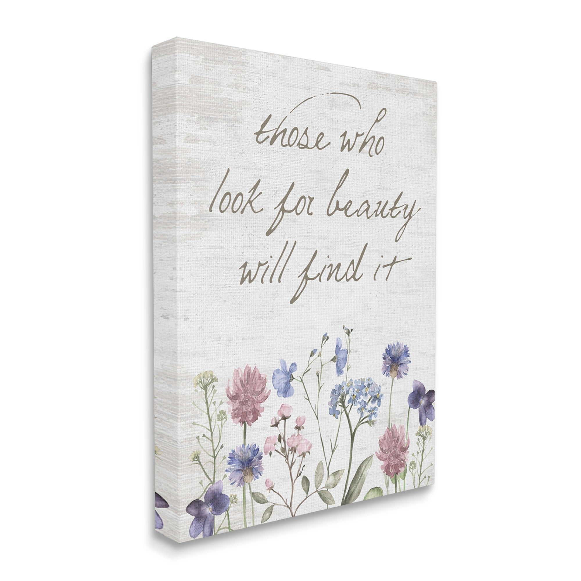Stupell Industries Look For Beauty Inspiring Flower Blossom Calligraphy Graphic Art Gallery Wrapped Canvas Print Wall Art, Design by Lettered and Lined