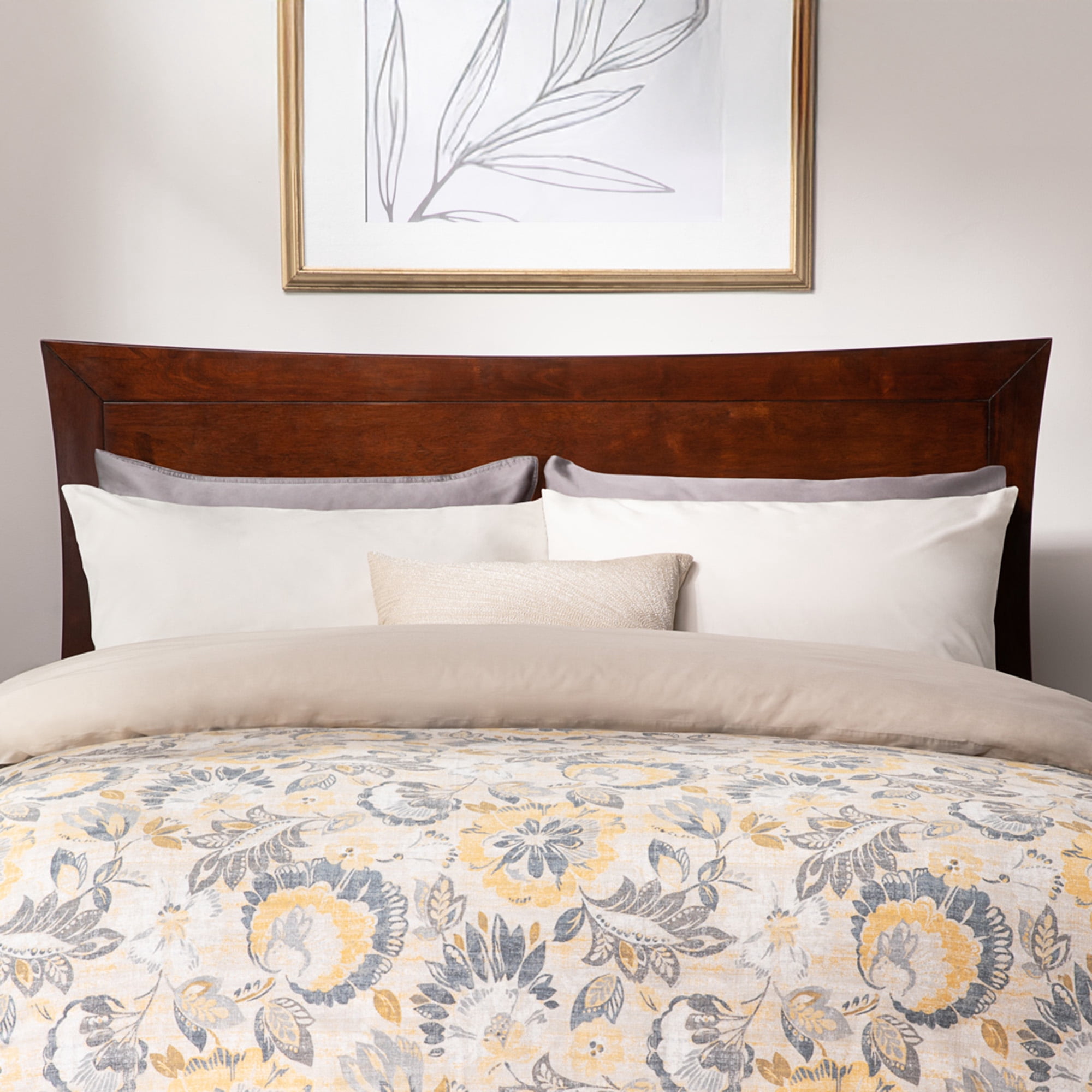AFI Metro Full Low Profile Wood Platform Bed Frame with Panel Headboard, Walnut